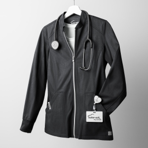 UA Butter-Soft STRETCH Scrubs Zip Front Jacket Featured in Heather Charcoal